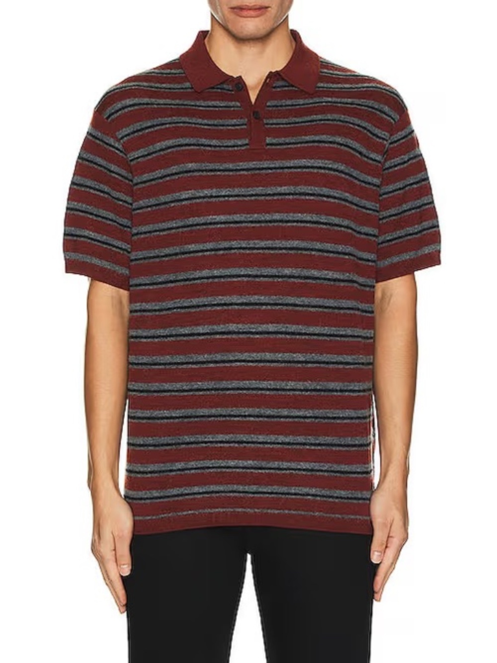 AllSaints Stafford Short Sleeve Striped Collared Polo Sweater XL